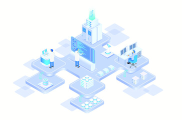 data center or server room processing data operation with security protection and maintenance with isometric design style - vector	
