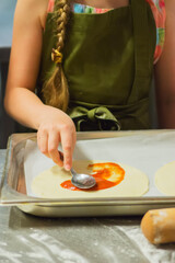 Obraz na płótnie Canvas Process pizza cooking dough.