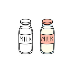 Doodle outline and colored milk in bottle.