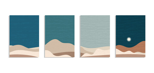 mountains night landscape vector set