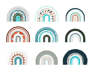 retro colorful rainbows isolated vector illustration set