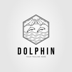 flying dolphin or whale on ocean logo vector illustration design