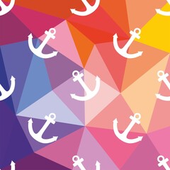 Abstract colorful seamless polygonal pattern with anchor icon © ingalinder