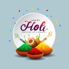 happy Holi, poster, banner, template. stylish letter with Holi elements. vector illustration design.