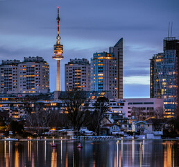 city skyline at night