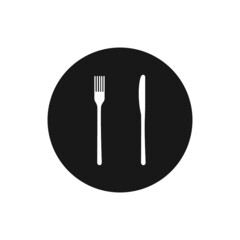 Fork and knife icon. Simple round cutlery icon for web and print isolated on white background.