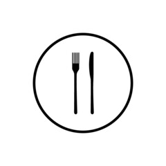 Fork and knife icon. Simplea round cutlery icon for web and print isolated on white background.