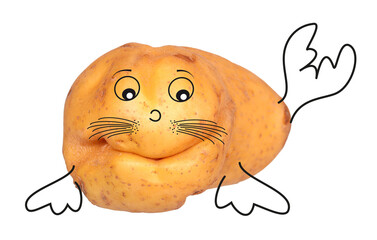 Crooked potato as a cartoon character