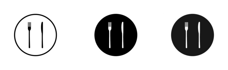 Set of fork and knife icons. Simple round cutlery icons for web and print isolated on white background.