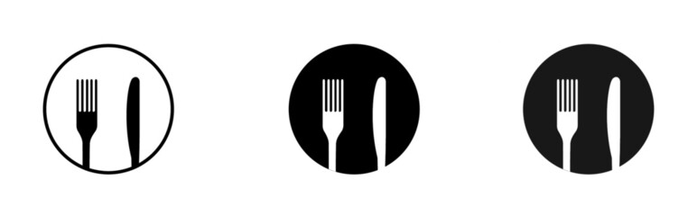 Set of fork and knife icons. Simple round cutlery icons for web and print isolated on white background.