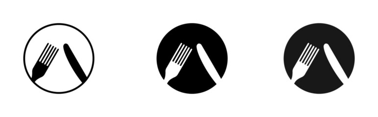 Set of fork and knife icons. Simple round cutlery icons for web and print isolated on white background.