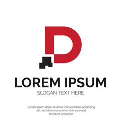 D Letter with Pixels logo Vector Design
