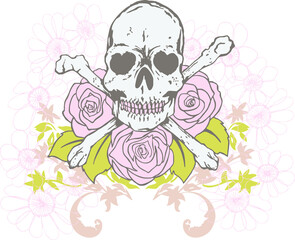 lady woman girl young beauty tshirt skull rose bones love romance sketch drawn hand