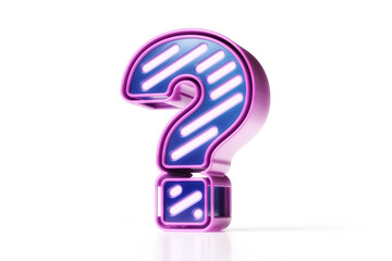 3D cyber font collection. Cyberpunk style question mark in metallic pink and blue. High quality 3D rendering.