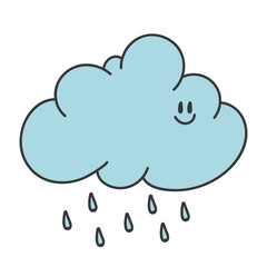 Cute Happy Cloud with Rain Drops. spring or autumn weather
