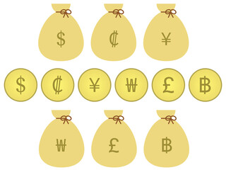 世界のお金　コイン　記号　通貨　イラスト