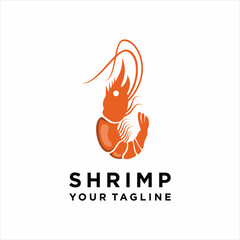 shrimp logo template, prawn logo design on white background Vector illustration. logo Seafood restaurant. 