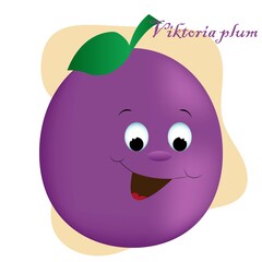 Cartoon fruits and vegetables with different emotions. Viktoria plum