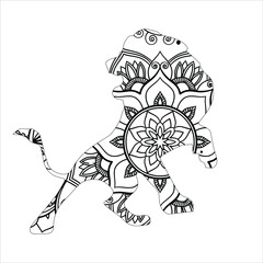 mandala animal vector | Lion vector coloring page for adult  | abstract floral background |Lion vector design for logo