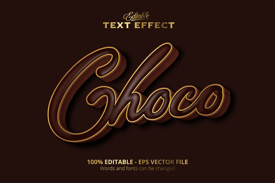 Editable text effect, gold stroke, brown background, Choco text