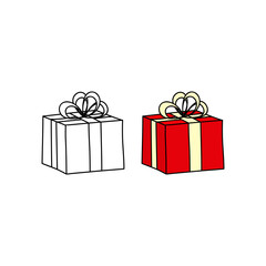 Hand drawn outline and colored gift box.