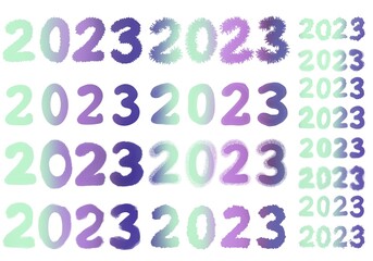 Set with 2023 numbers for stickers and cards and cards for postcard and magazines and hobbies and new year
