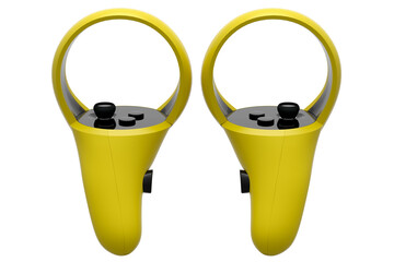 Virtual reality yellow controllers for online and cloud gaming on white