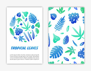 Card templates with doodle jungle leaves.