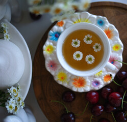 cup of tea with flowers