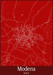Red map of Modena Italy.