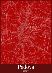 Red map of Padova Italy.
