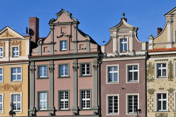 Renaissance facades on the central market square in Poznan, Poland