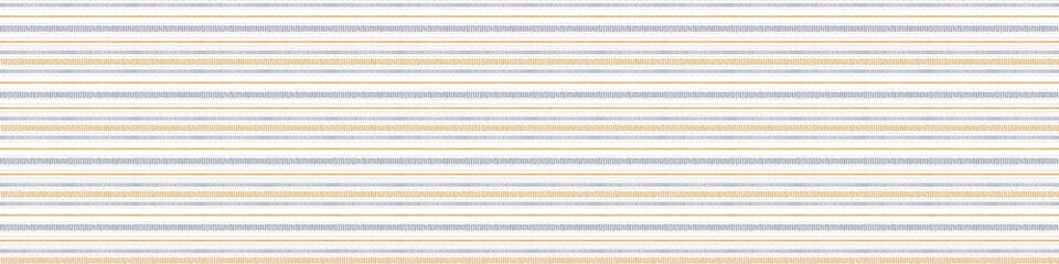 Seamless French country kitchen stripe fabric border print. Blue yellow white horizontal striped background. Batik dye provence style rustic woven cottagecore textile. 