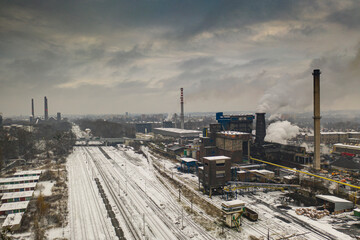 Fototapeta na wymiar Landscape of industry: mine factories smelters railway 