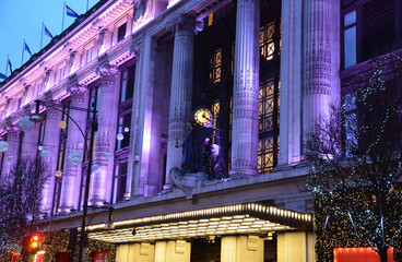 Christmas decorated department store in London, Oxford street