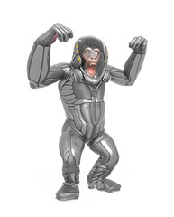 chimpanzee astronaut is doing a bully pose in white background