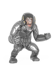 chimpanzee astronaut is angry in white background