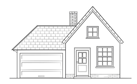 Classic family house - stock outline illustration of a building