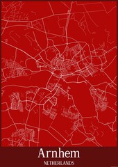 Red map of Arnhem Netherlands.