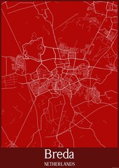 Red map of Breda Netherlands.