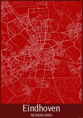 Red map of Eindhoven Netherlands.