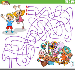 Fototapeta premium maze game with cartoon children and sweets