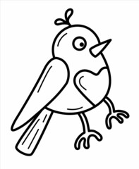 Isolated line vector illustration of a bird. Spring, summer, autumn garden theme. Suitable for web and mobile design, coloring books.