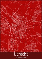 Red map of Utrecht Netherlands.