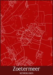 Red map of Zoetermeer Netherlands.
