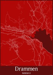 Red map of Drammen Norway.
