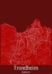 Red map of Trondheim Norway.