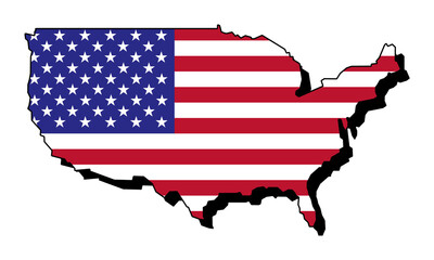United States of America Map Vector Illustration. Map of the USA Mainland with American Flag
