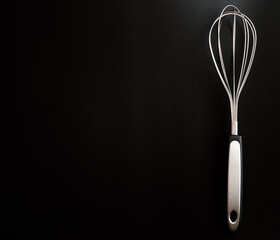 Kitchen whisk for whipping on a black background. space for text