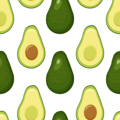 Seamless pattern with halves and a whole avocado. Avocado pattern. Vector image